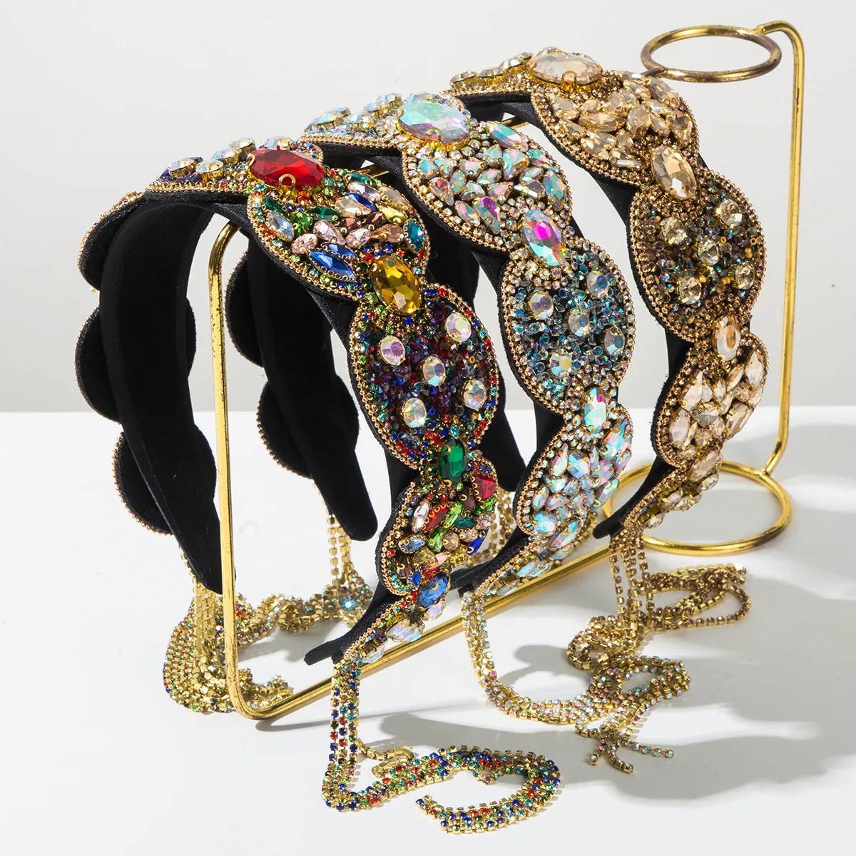 Baroque Padded Headband With Rhinestone Beaded Tassels Luxury Retro Hairband Prom Banquet Party Accessory For Women