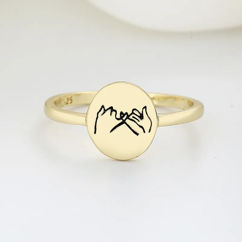 Pinky Swear Hand Gesture Ring Adjustable Open Minimalist Oval Copper Jewelry For Women Couples