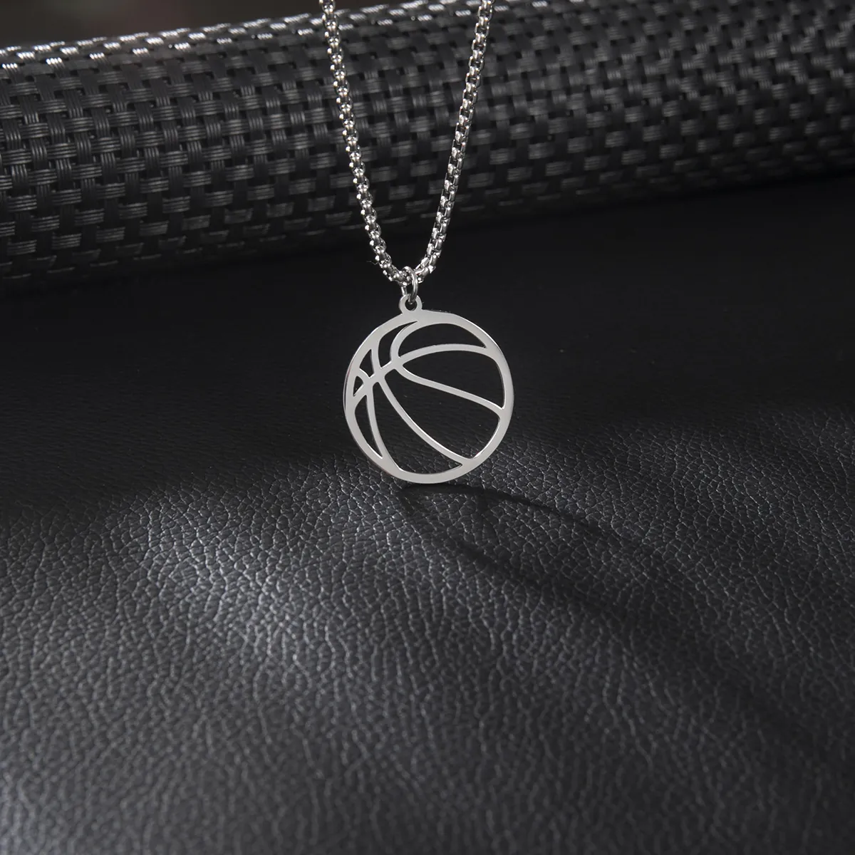 Basketball Pendant Necklace Stainless Steel Hollow Out Sports Style Fashion Jewelry For Women Men