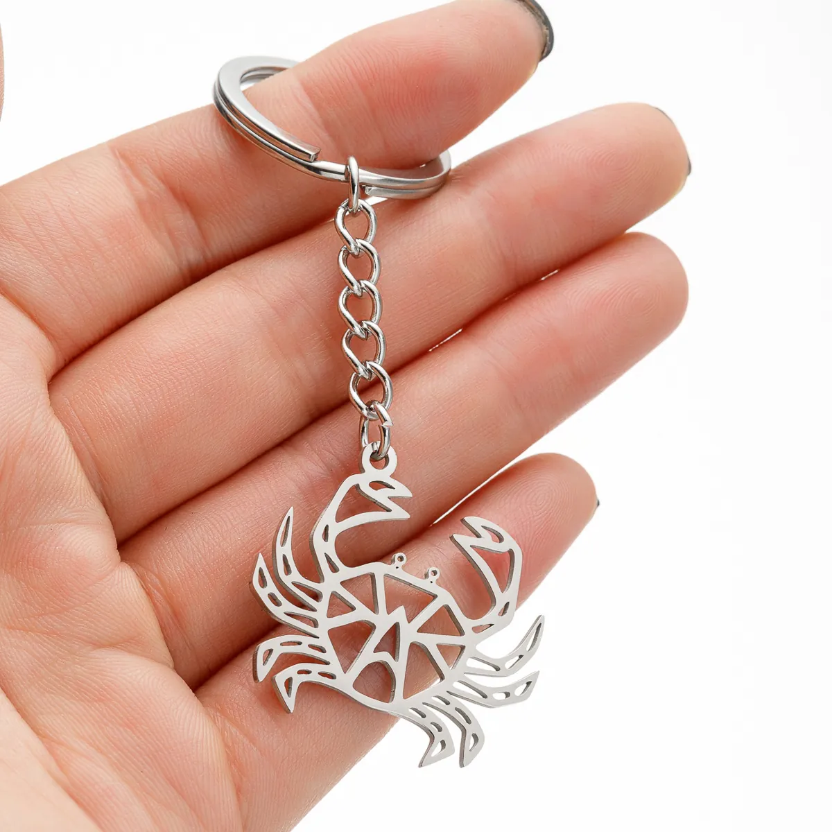 Crab Keychain Geometric Hollow Stainless Steel Metal Animal Pendant Bag Charm Gift Accessory