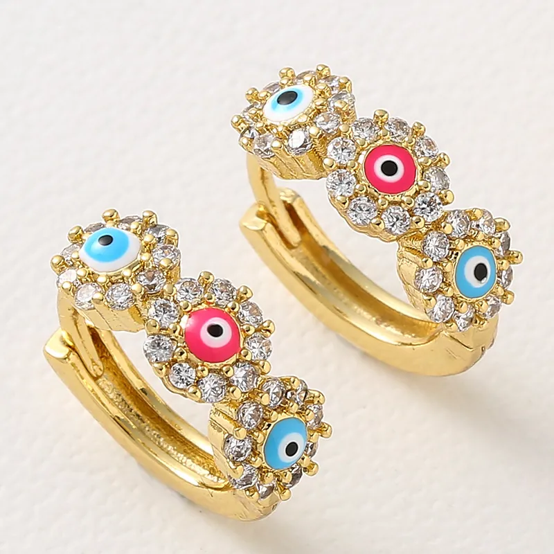 Evil Eye Hoop Earrings Copper Micro Pave Zircon Colorful Enamel Trendy Jewelry For Women