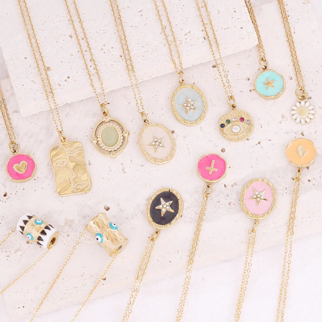 Collana Con Pendente In Smalto Acciaio Inossidabile Placcato Oro Croce Stella Cuore Foglia Gioielli Boho Per Donna