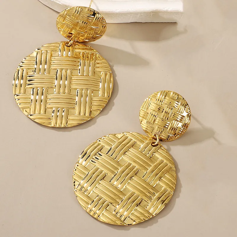 Statement Ohrhänger Edelstahl 18K Vergoldet Hammerschlag Herz Gewebt Rund Geometrisch Vintage Schmuck Für Damen