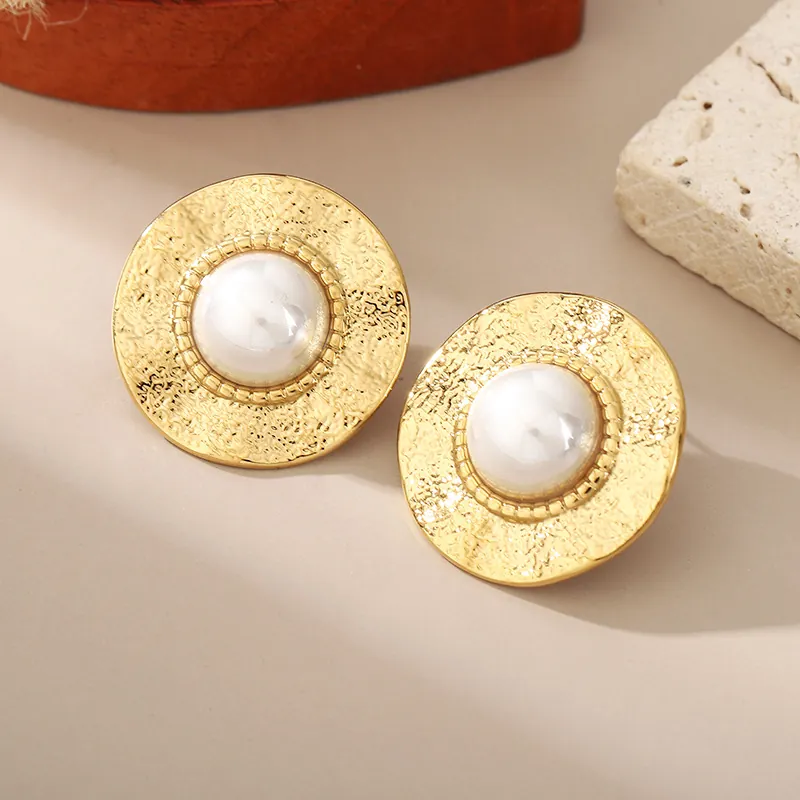 Boucles D'Oreilles Géométriques Vintage Acier Inoxydable Avec Künstliche Perle Plaqué Or 18K Cœur Étoile Rond Style Rétro Pour Femmes