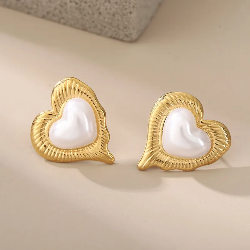 Boucles D'oreilles Vintage Coeur Étoile Disque Rond Avec Acier Inoxydable Et Faux Künstliche Perle Bijoux Rétro Plaqué Or Pour Femmes