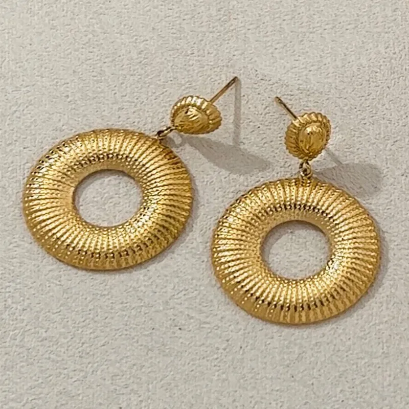 Boucles D'oreilles Pendantes En Acier Inoxydable Plaqué Or 18K Vintage Pour Femmes Bijoux Géométriques Rétro Texturés