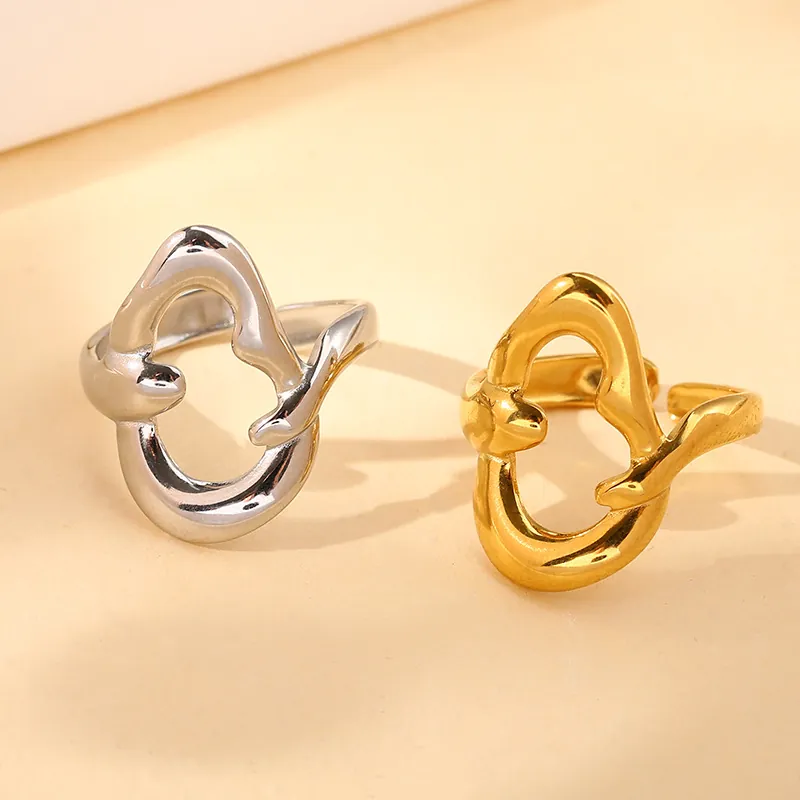 Irregular Fluid Lava Ring Stainless Steel Adjustable Open Band Geometric Hollow Aesthetic Minimalist Jewelry For Women