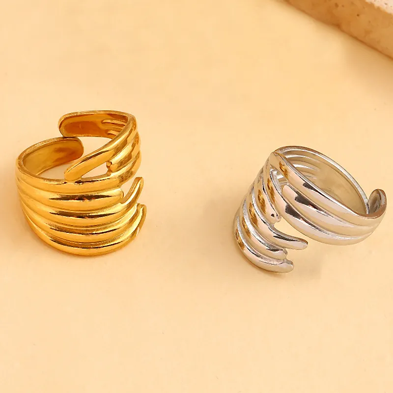 Irregular Geometric Open Ring Stainless Steel 18K Gold Plated Fluid Lava Design Minimalist Fashion Jewelry For Women