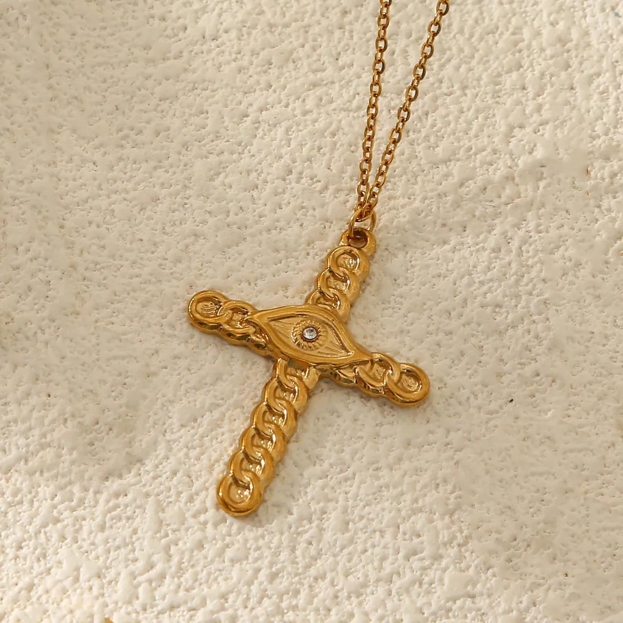 Evil Eye Cross Crown Pendant Necklace Stainless Steel Zircon Enamel Vintage Boho Fashion Jewelry For Women