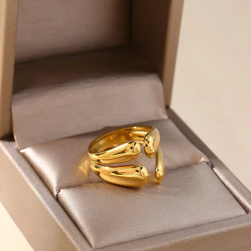 Bague Ouverte Goutte D'eau Minimaliste Acier Inoxydable Géométrique Serpent Vague Bijoux Réglables Pour Femmes Hommes