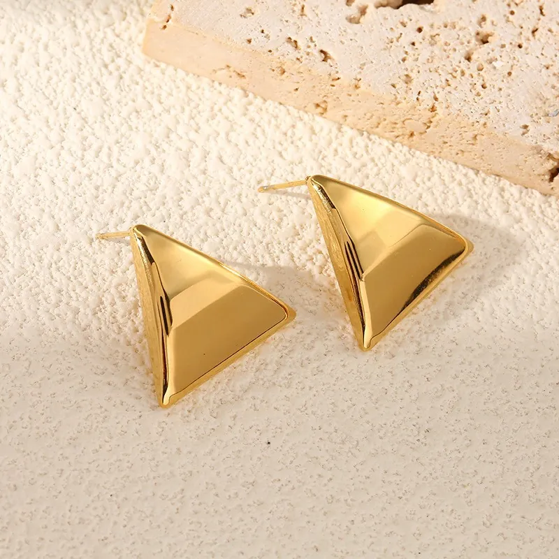 Minimalist Geometric Stud Earrings Stainless Steel 18K Gold Plated Triangle Round Oval Bean Jewelry For Women Durable