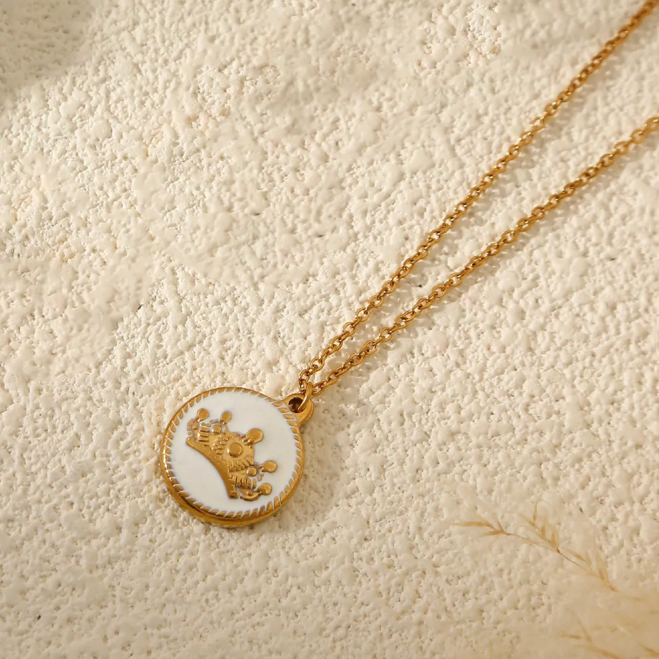 French Vintage Pendant Necklace Stainless Steel Gold Plated Enamel Zircon Waterproof Tarnish Free Elegant Women Jewelry