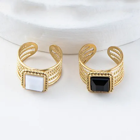 Bagues En Acier Inoxydable Vintage Plqué Or 18K Ajustables Ouvertes Multicouches Creuses Géométriques Bijoux Femme