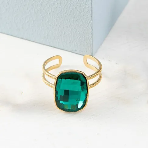 Anelli Aperti Vintage Con Pietra Preziosa Quadrata Da Donna Acciaio Inossidabile Placcato Oro Regolabile Gioielli Di Moda Geometrici Francesi
