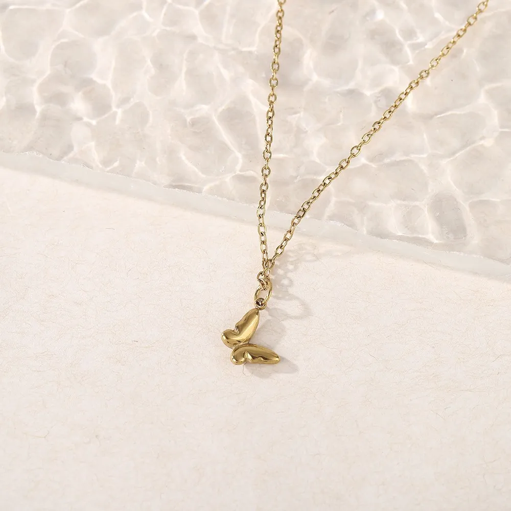 Butterfly Pendant Necklace Stainless Steel Gold Plated Waterproof French Style Jewelry Shell Heart Starfish Turtle