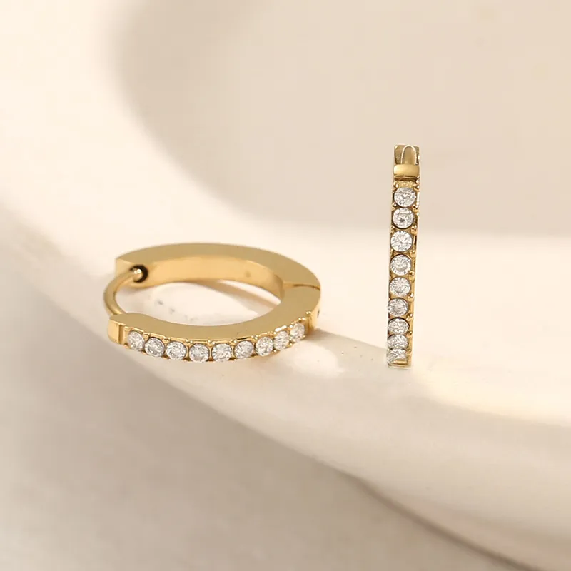 Boucles D'oreilles Créoles En Acier Inoxydable Zircone Plaqué Or Rond Huggie Bijoux De Mode Pour Femmes
