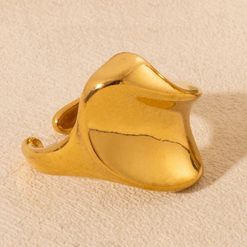 Bague Ouverte Géométrique Irrégulière Minimaliste En Acier Inoxydable Plqué Or Bijoux De Mode Esthétiques Lisses Réglables Pour Femmes