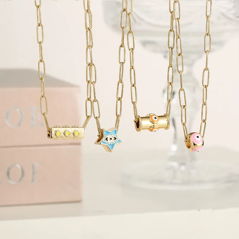 Collier Pendentif Mauvais Œil En Acier Inoxydable Émail Plaqué Or Chaîne Trombone Étoile Géométrique Bijoux De Chance Femme