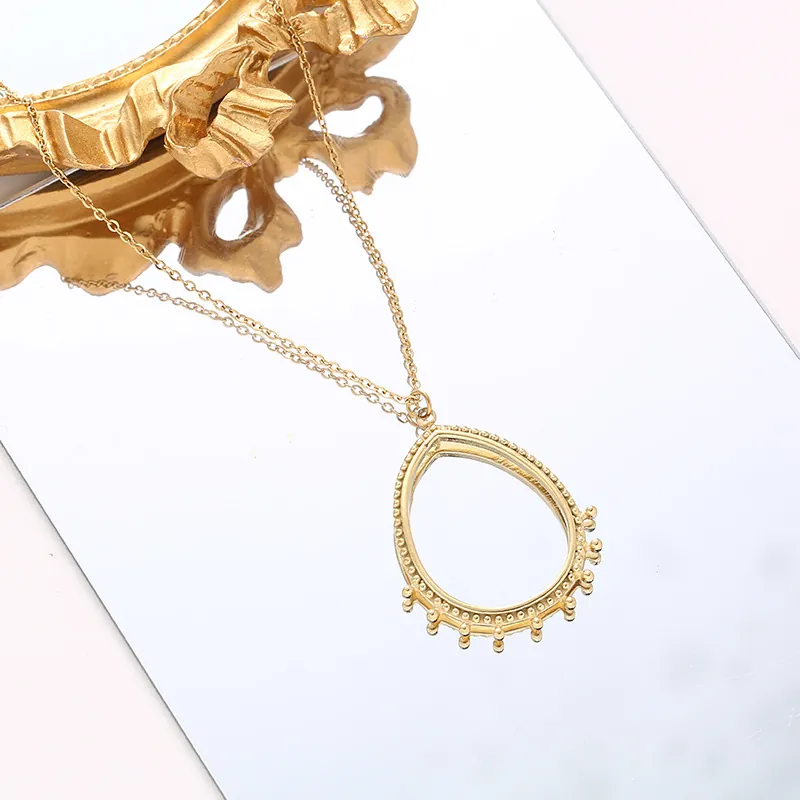 Böhmische Halskette Mit Wassertropfen Anhänger Edelstahl Schlüsselbeinkette Mit Perlenkante Modeschmuck Für Damen