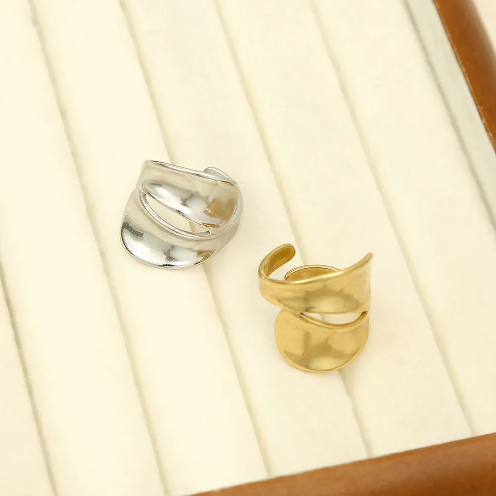 Bagues Ouvertes En Acier Inoxydable Pour Femmes Géométriques Irrégulières Ajustables Placage Or 18K Texturées Bijoux Minimalistes