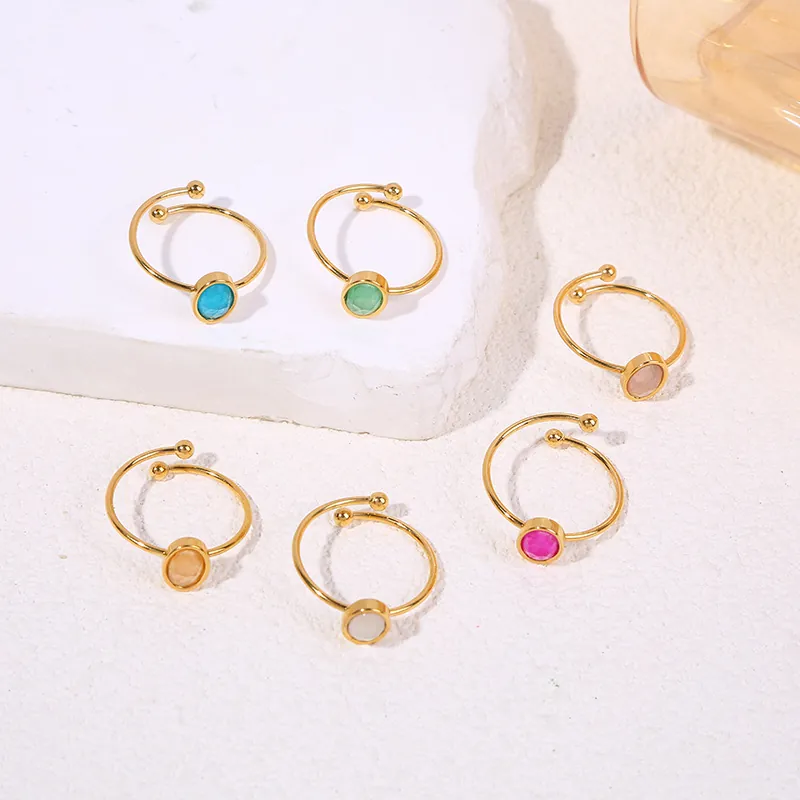 Bague En Acier Inoxydable Avec Pierre Naturelle Ovale Bijou Doigt Ouvert Ajustable Minimaliste Accessoire De Mode Élégant Pour Femme