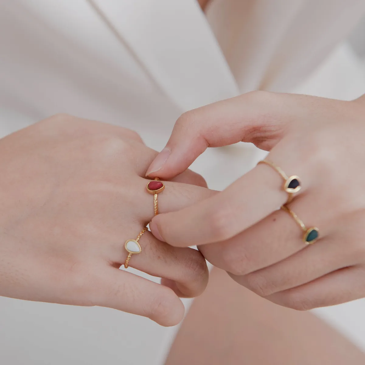 Vintage Teardrop Natural Stone Ring Titanium Stainless Steel Gold Plated Adjustable Open Finger Ring Palace Luxury Style