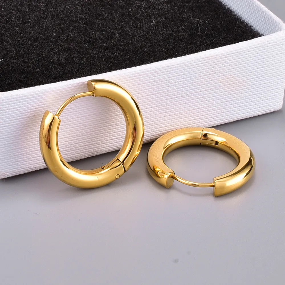 Stainless Steel Hoop Earrings Gold Plated Vacuum Finish Waterproof Simple Round Geometric Jewelry For Women