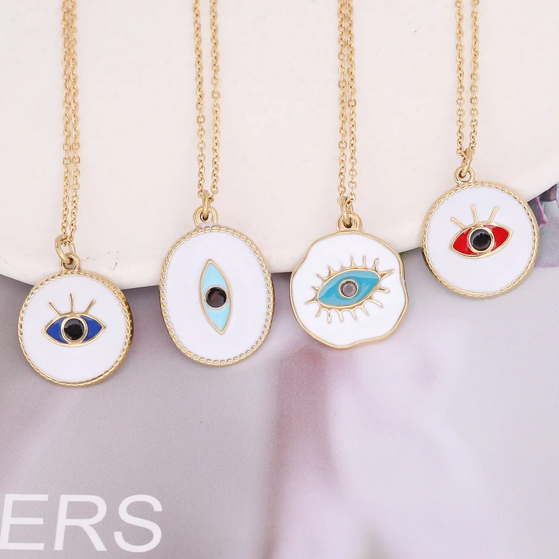 Collier Pendentif Mauvais Œil Acier Inoxydable Plaqué Or Émail Œil Chaîne De Clavicule Bijoux Pour Femmes