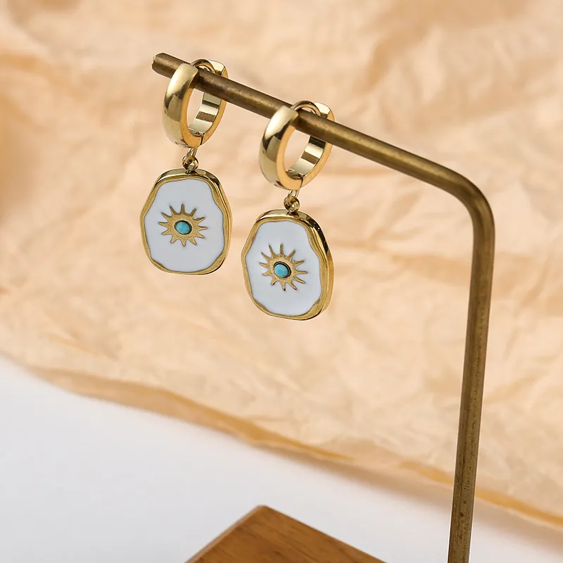Edelstahl Sonne Emaille Anhänger Creolen Böhmisch Unregelmäßig Vintage Stil Schmuck Für Frauen