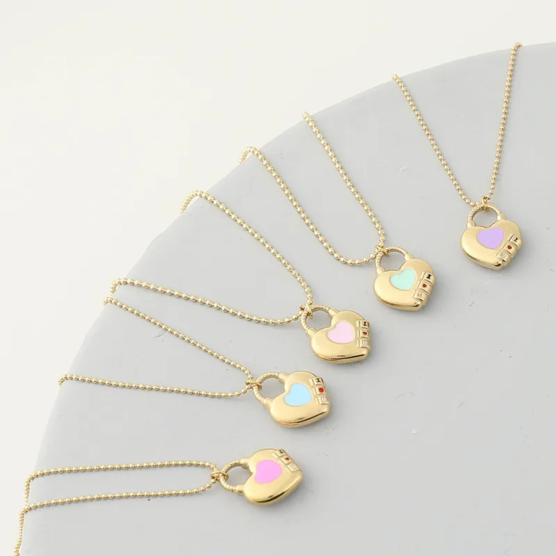 Collana Pendente Lucchetto Cuore Acciaio Inossidabile Smalto Inciso I Love You Catena A Sfere Gioielli Romantici Donna