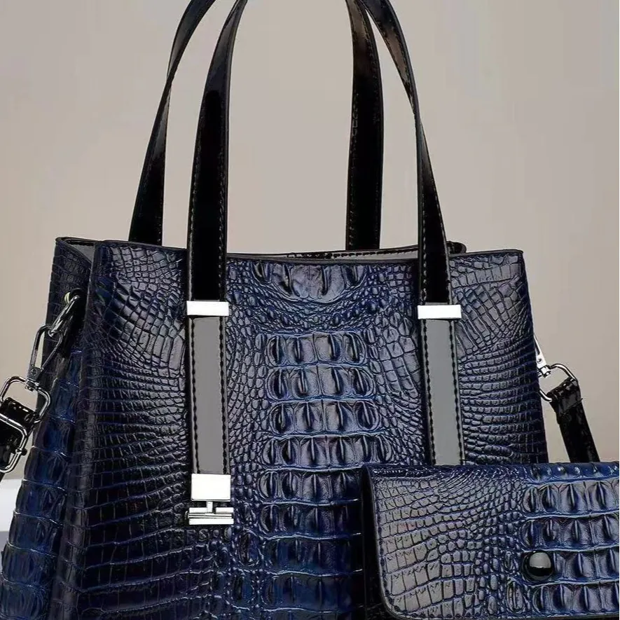 Handtasche Und Brieftasche Mit Krokodilmuster PU Leder Grosse Kapazitaet Henkel Umhaengetasche Modische Schultertasche