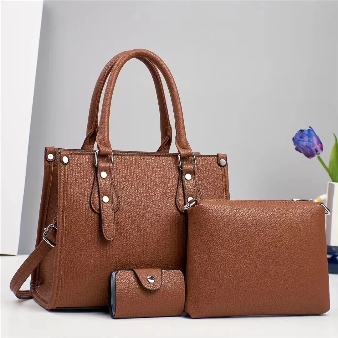 Ensemble Sac Cabas Pochette Et Porte Cartes Pour Femmes Sac à Main En Cuir PU Gaufré Sac à Bandoulière Pour Femmes Travail