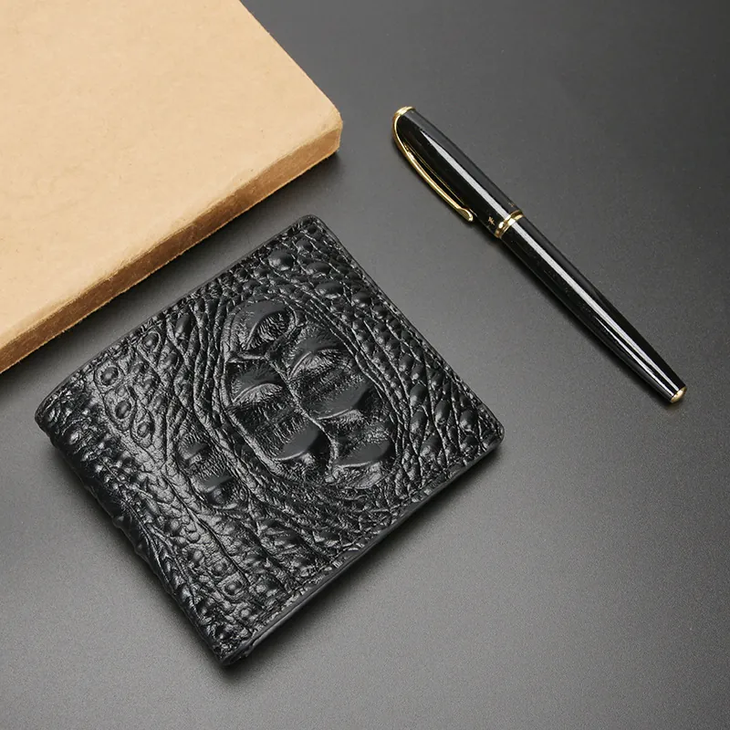 Portafoglio Uomo Bifold Trama Coccodrillo Pelle PU Goffrata Multi Slot Per Carte Affari Corto