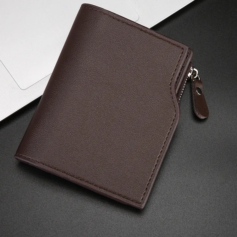 Portafoglio Corto Da Uomo In Pelle PU Pieghevole Multi-slot Per Carte Tasca Per Monete Con Cerniera Vintage Business