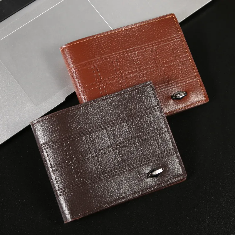 Portafoglio Uomo Orizzontale Pelle PU Grana Litchi Con Scomparti Per Carte Finestra ID Business Casual