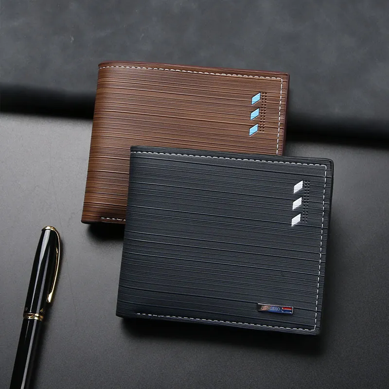 Portafoglio Uomo Bifold Corto Pelle PU Minimalista Business Borsellino Con Tasca Zip Scomparti Per Carte