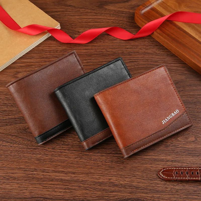 Men Bifold Wallet PU Leather Multi Card Slots Business Casual Short Purse With Zipper Pocket