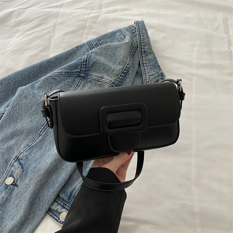 Women Underarm Shoulder Bag PU Leather Rectangular Flap Large Square Buckle Elegant Fashion Solid Color Commute Baguette Bag