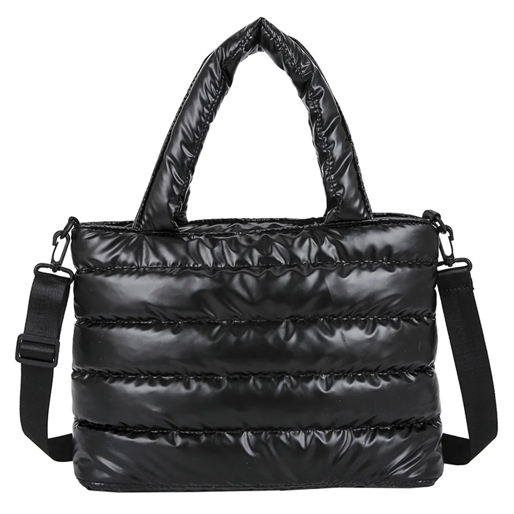 Sac À Main Matelassé Brillant En Nylon Métallique Sac À Bandoulière Femme Décontracté Hiver Mode Tote