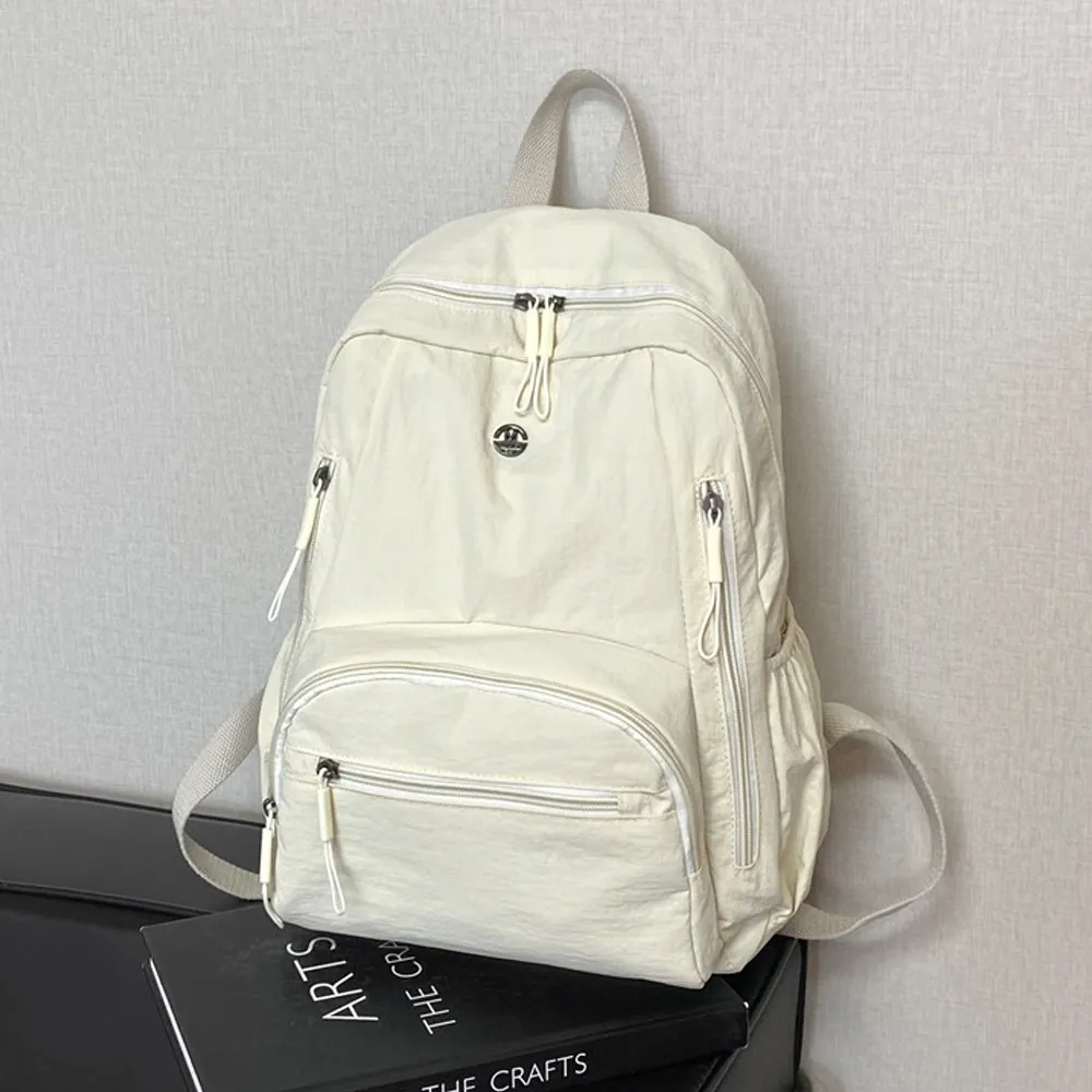 Women Casual Backpack Nylon Multi-Pocket Large Capacity Waterproof Lightweight Travel School Bag Fashion Urban Simple