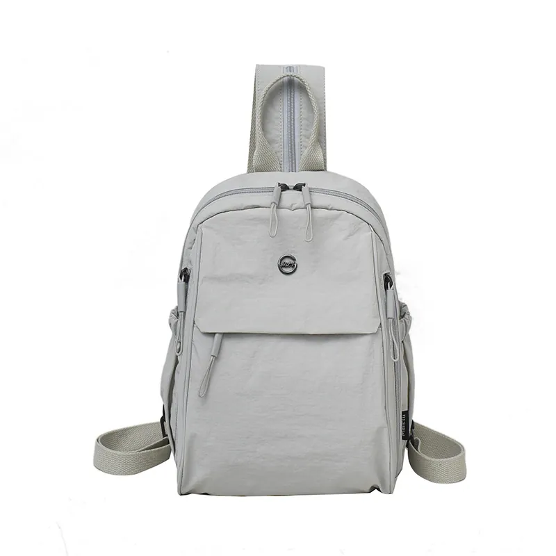 Sac À Dos Femme Minimaliste Léger Nylon Imperméable Multi-Poches Sac De Voyage Décontracté Couleur Unie Mode