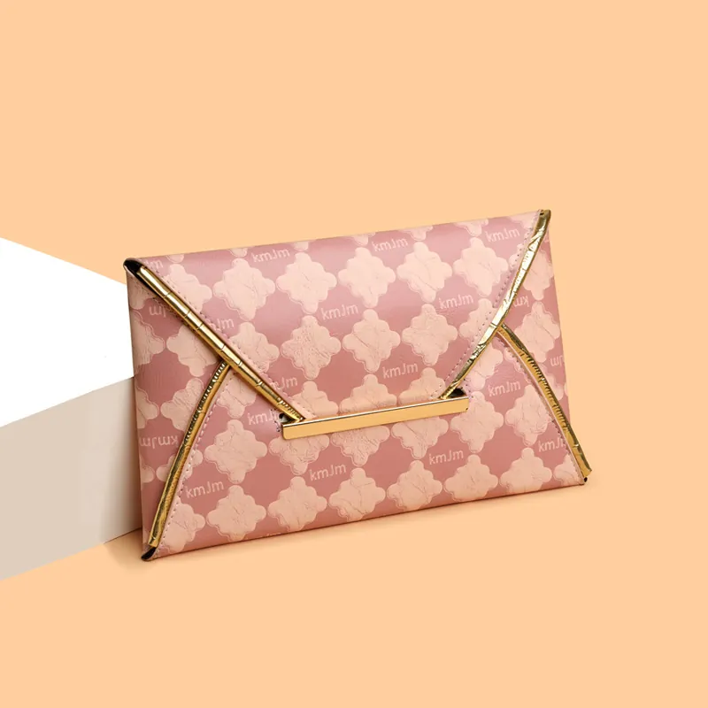 Pochette Enveloppe Pour Femme Mode En Cuir PU Avec Imprimé Lettre Monogramme Et Garniture En Métal Doré Sac De Soirée Élégant