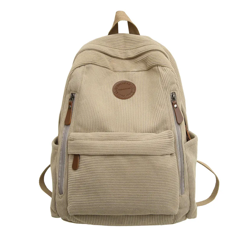 Corduroy Backpack Large Capacity Casual School Bag For College Students Travel Rucksack Lightweight Multi Pocket Unisex