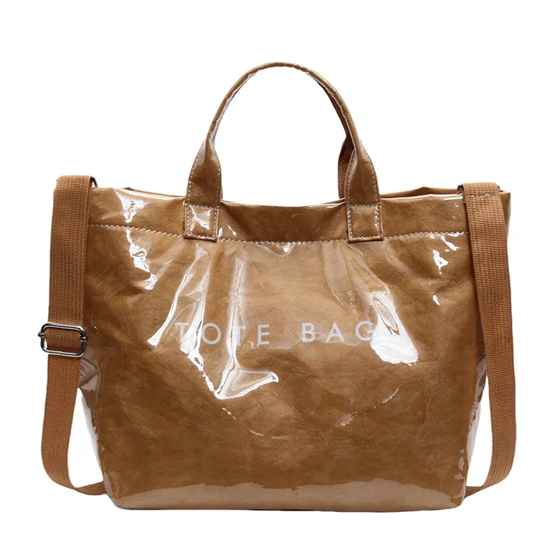 Large Capacity Tote Bag PU Leather Shiny Wrinkled Letter Print Commute Shoulder Handbag For Women Streetwear Fashion