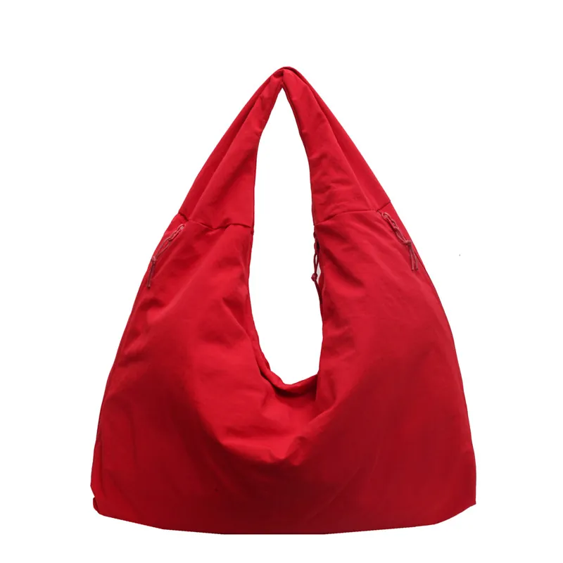 Slouchy Nylon Hobo Bag For Women Large Capacity Shoulder Tote With Drawstring Solid Color Casual Commuter Handbag Lightweight