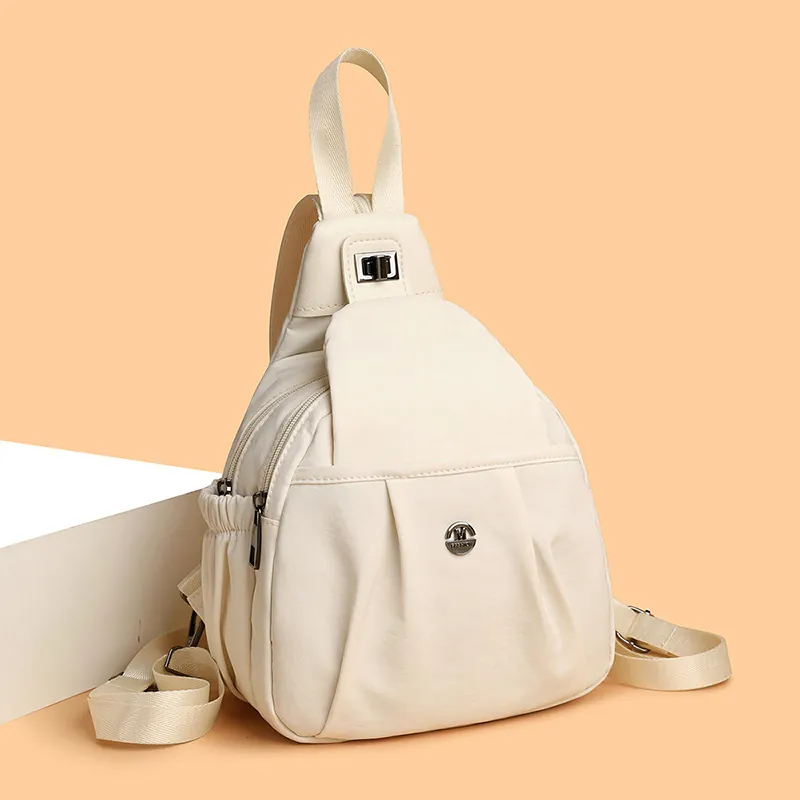 Women Fashion Crossbody Chest Bag Nylon Oxford Multi Functional Travel Shoulder Bag Large Capacity Pleated Lightweight Casual
