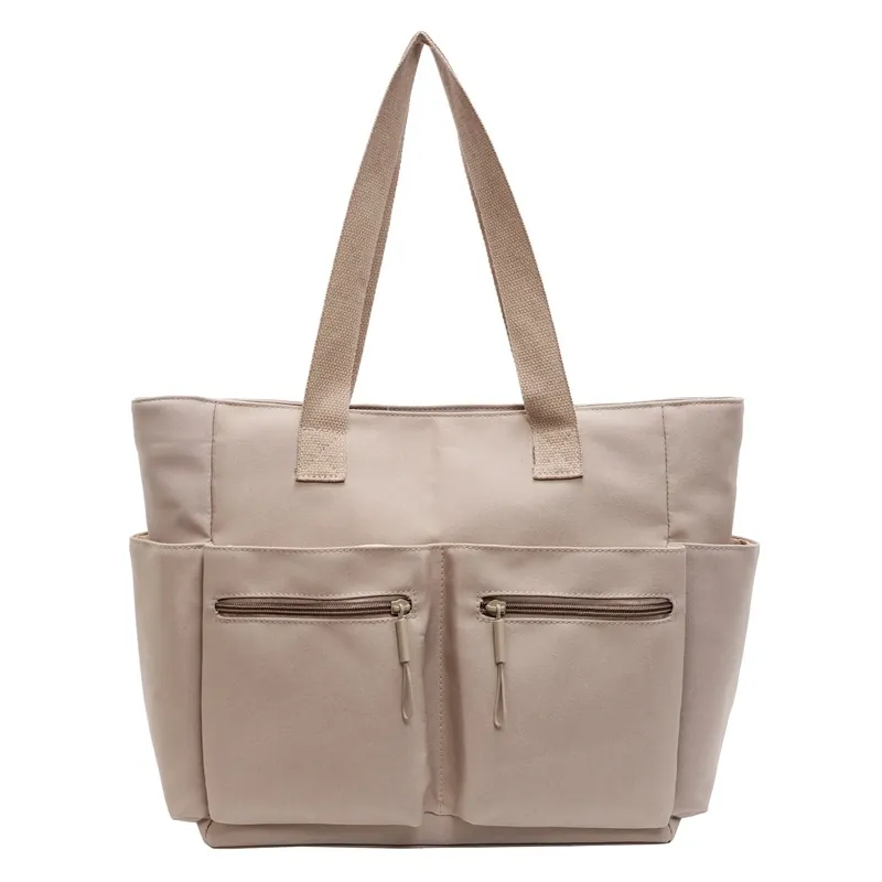 Large Capacity Canvas Tote Bag Women Multi-Pocket Functional Shoulder Handbag Japanese Casual Minimalist School Travel