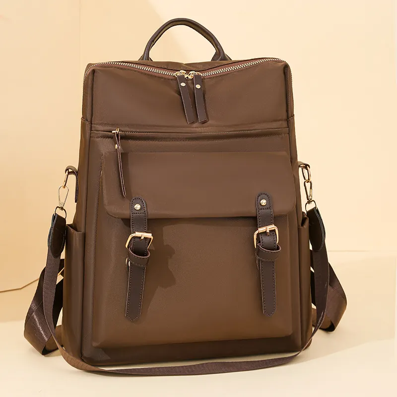 Zaino Moda Donna Nylon Impermeabile Finiture Pelle Tasche Multiple Grande Capacità Viaggio Scuola Casuale Scomparto Laptop