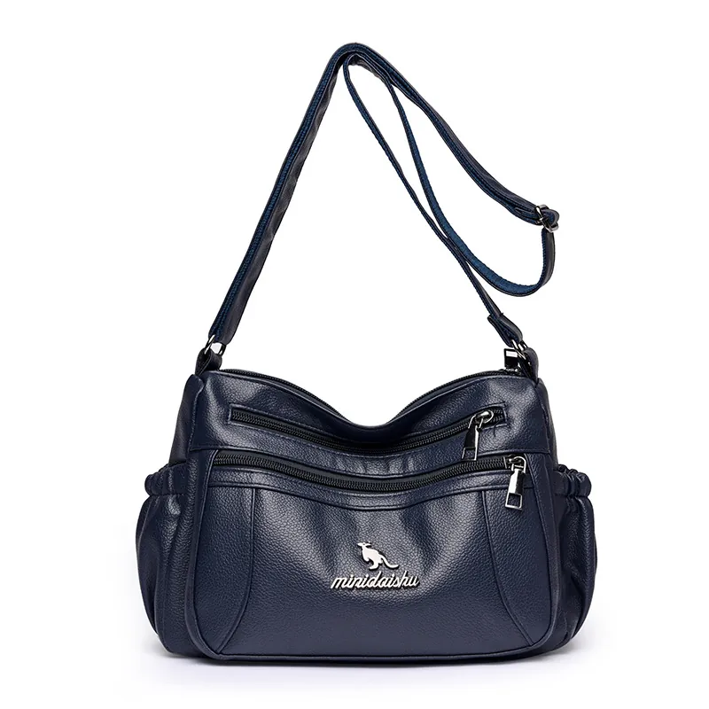 Women Crossbody Bag Multi-Pocket Shoulder Bag PU Leather Lychee Pattern Fashion Retro Functional Casual Satchel