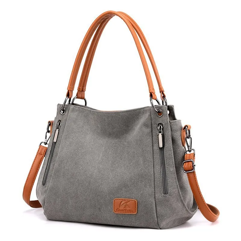 Large Capacity Canvas Tote Bag Women Fashion Casual Shoulder Crossbody Bag With Leather Handles Multi Pocket For Travel